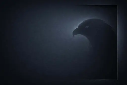 Minimal premium 3:2 composition with a midnight-slate field and subtle grain, broad left negative space, a right-third bevel suggesting recess, and an abstract bird-head silhouette with a faint inner glow.