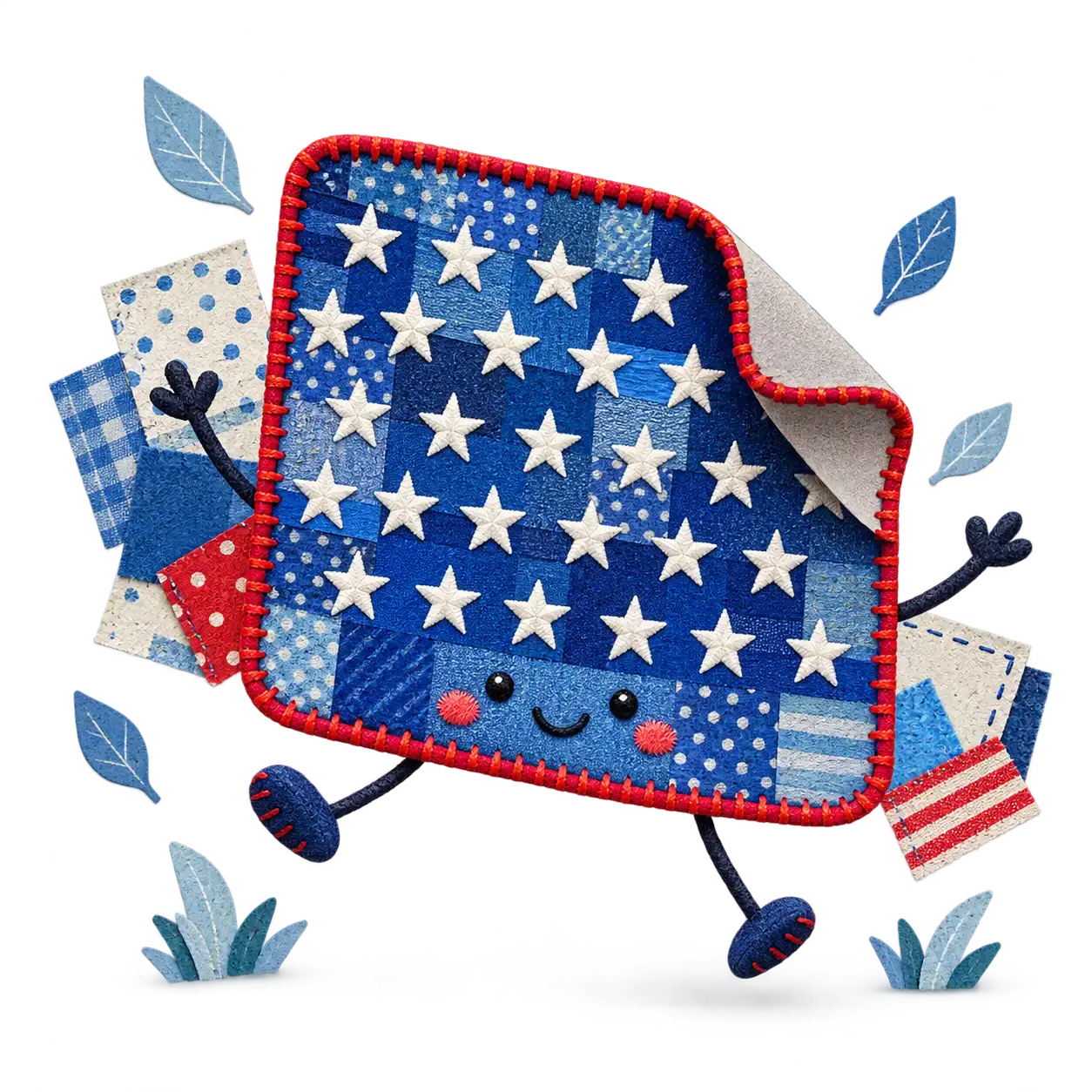 Sew on patch of an enlarged blue canton with white stars and a red stitched rounded edge. Thirteen tidy stripes and a neat star canton pop on the cut.