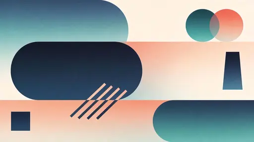 Geometric composition of layered abstract shapes rendered as clean vector illustration with soft gradients, subtle shadows, and measured negative space for 16:9 wallpaper.