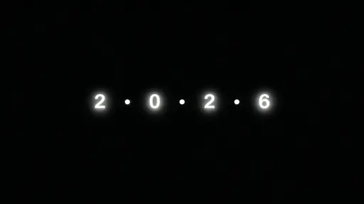 Four small luminous dots float in a perfect horizontal line within a 16:9 frame, each pulse briefly forming a tiny numeral — 2 • 0 • 2 • 6 — against deep black negative space.