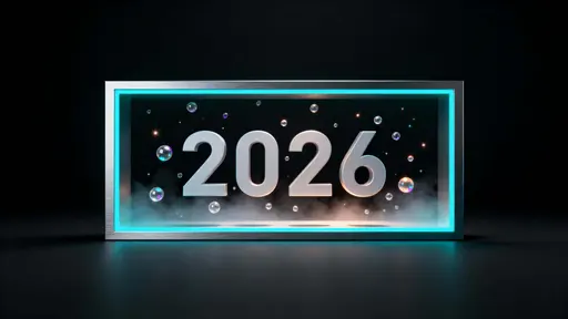 A hovering glowing rectangular frame in a dark void, inside which free-floating light particles assemble into the numerals “2026” in an ultra-clean, architectural 3D render mood.