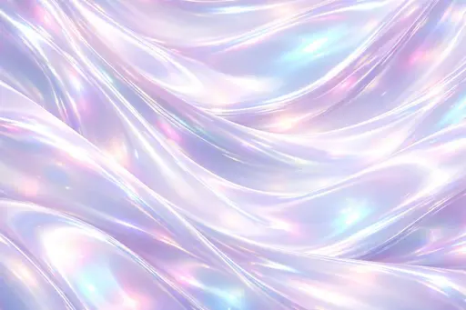 A 3:2 landscape of glossy, liquid-like holographic silk with gentle rolling folds in pearly white, soft pink, and shifting cyan for an ethereal, modern look.