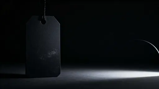 A single oversized matte-black price tag floats mid-left in a 16:9 frame with subtle rim lighting, powdery rubber texture, soft edge haze, and expansive near-black negative space.