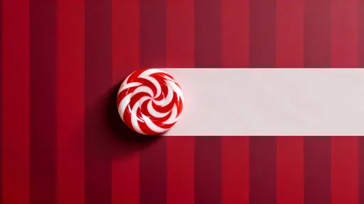 A minimalist 16:9 Christmas scene featuring a glossy red-and-white peppermint candy positioned near the left third against a deep burgundy gradient background with calm right-side copy space.