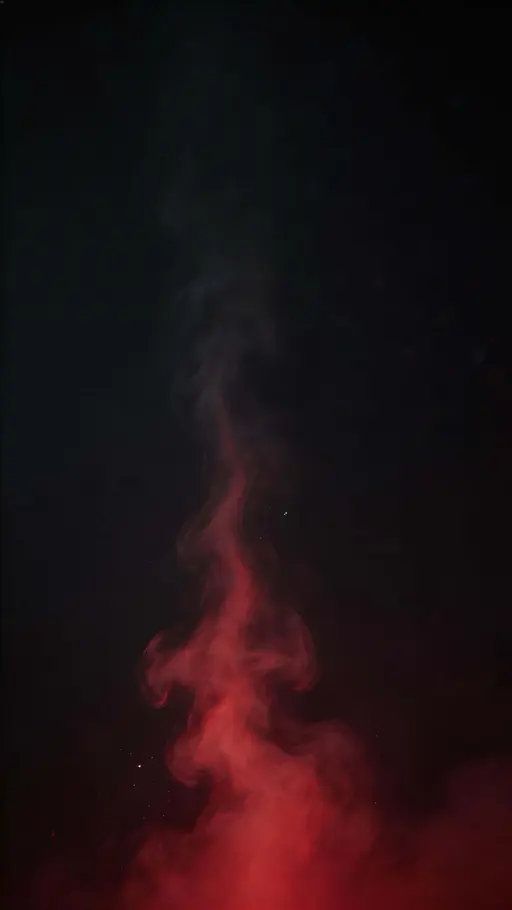 Vertical 9:16 wallpaper of a soft red gel-lit fog column rising through near-black, dense at the lower-middle then tapering into calm, minimal upper negative space.