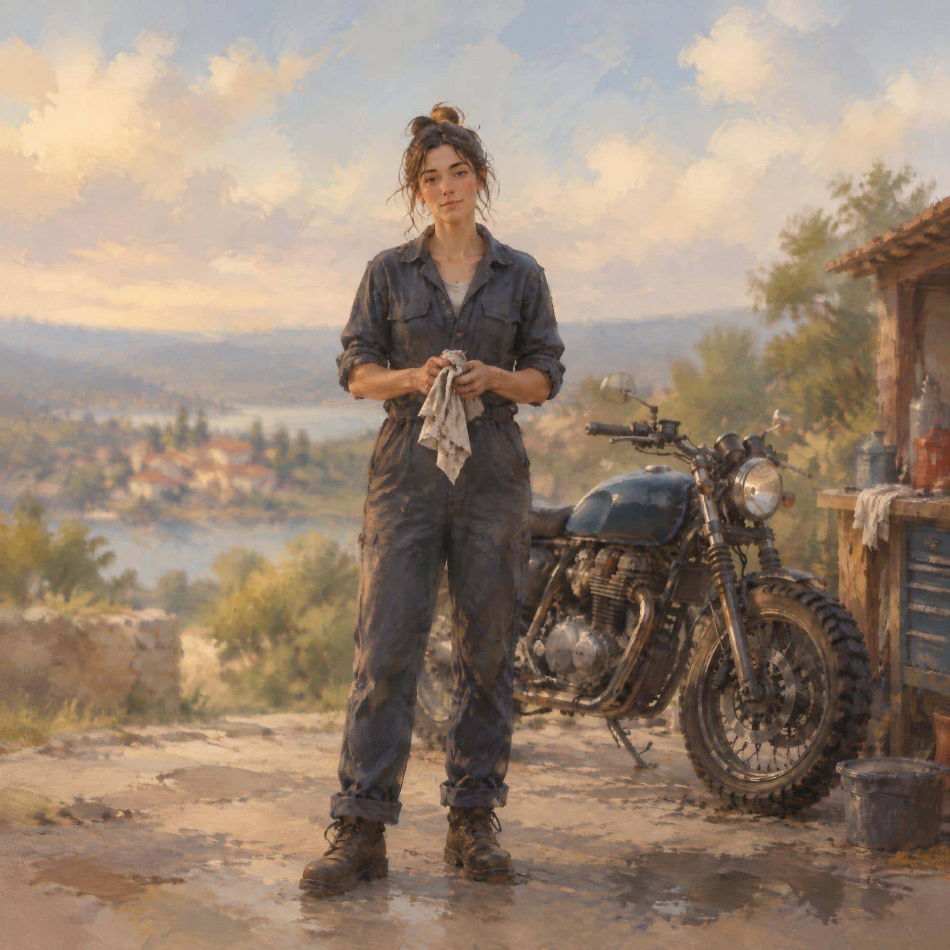 Soft-focus painterly scene, prompt only example