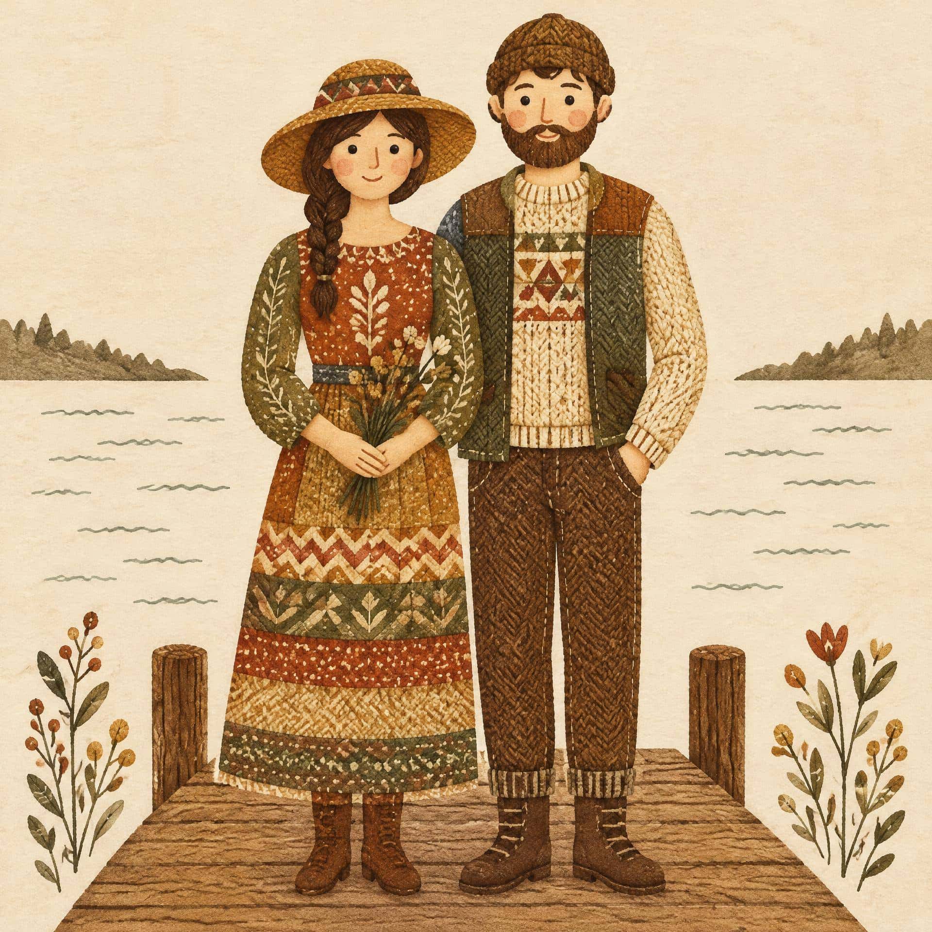 Earthy Folk Pattern Patchwork, prompt only example