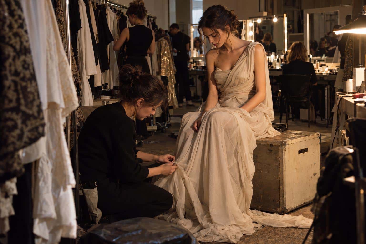Backstage fashion reportage, prompt only example